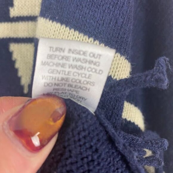 NY Collection Navy Pullover Tribal Print Fringe Sweater Women's Large. - Picture 8 of 8